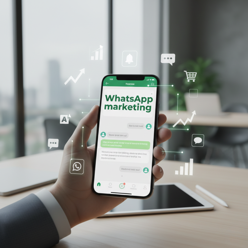Business sending promotional messages via WhatsApp on smartphone