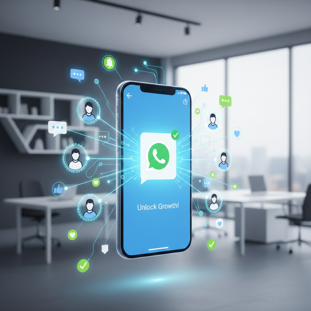 Smartphone sending bulk WhatsApp messages to multiple contacts, representing effective business marketing and instant customer engagement.